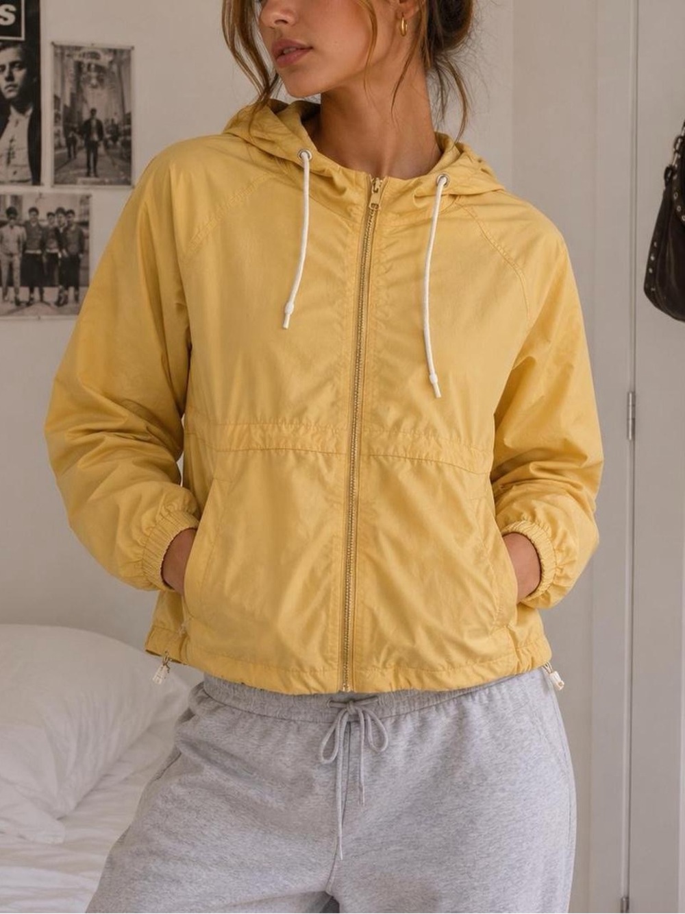 Mustard Yellow Lightweight Hooded Windbreaker Jacket